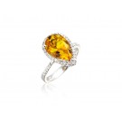 9ct White Gold ring set with Diamonds & 2.70ct Pear Shape Citrine Centre Stone